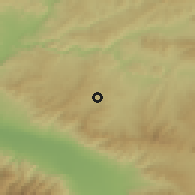 Shaded relief of the 54 km around Kula, drawn from the GMTED2010 grid