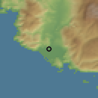 Shaded relief of the 54 km around Kumluova, drawn from the GMTED2010 grid