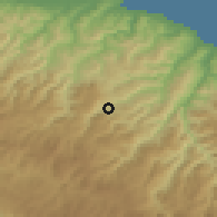 Shaded relief of the 53 km around Kumru, drawn from the GMTED2010 grid