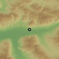 Shaded relief of the 54 km around Kuyucak, drawn from the GMTED2010 grid
