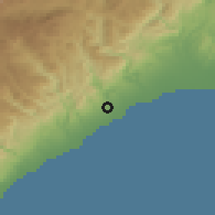 Shaded relief of the 54 km around Kuyuluk, drawn from the GMTED2010 grid