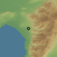 Shaded relief of the 54 km around Kuzuculu, drawn from the GMTED2010 grid