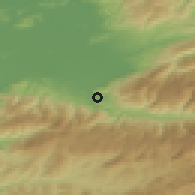 Shaded relief of the 53 km around Kuzuluk, drawn from the GMTED2010 grid