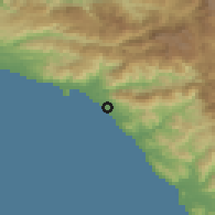 Shaded relief of the 54 km around Mahmutlar, drawn from the GMTED2010 grid