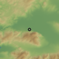 Shaded relief of the 54 km around Manisa, drawn from the GMTED2010 grid