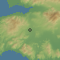 Shaded relief of the 54 km around Mendereş, drawn from the GMTED2010 grid
