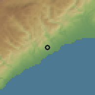 Shaded relief of the 54 km around Mezitli, drawn from the GMTED2010 grid