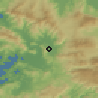 Shaded relief of the 54 km around Milas, drawn from the GMTED2010 grid