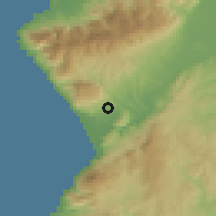 Shaded relief of the 55 km around Mızraklı, drawn from the GMTED2010 grid