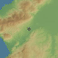 Shaded relief of the 55 km around Odabaşı, drawn from the GMTED2010 grid