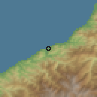 Shaded relief of the 53 km around Arhavi, drawn from the GMTED2010 grid