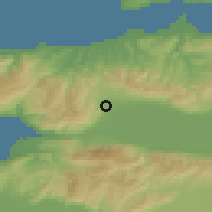 Shaded relief of the 53 km around Orhangazi, drawn from the GMTED2010 grid