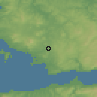 Shaded relief of the 53 km around Orhanlı, drawn from the GMTED2010 grid