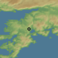 Shaded relief of the 54 km around Armutalan, drawn from the GMTED2010 grid
