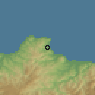 Shaded relief of the 53 km around Perşembe, drawn from the GMTED2010 grid