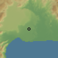 Shaded relief of the 54 km around Pınarlı, drawn from the GMTED2010 grid