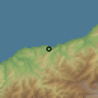 Shaded relief of the 53 km around Rize, drawn from the GMTED2010 grid
