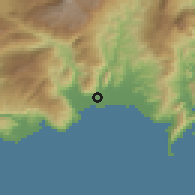 Shaded relief of the 54 km around Sahilkent, drawn from the GMTED2010 grid