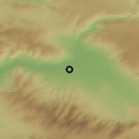 Shaded relief of the 54 km around Sarayköy, drawn from the GMTED2010 grid