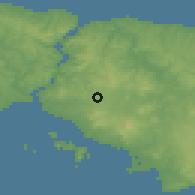 Shaded relief of the 53 km around Sarıgazi, drawn from the GMTED2010 grid