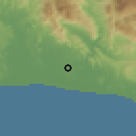 Shaded relief of the 54 km around Serik, drawn from the GMTED2010 grid