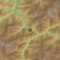 Shaded relief of the 53 km around Artvin, drawn from the GMTED2010 grid