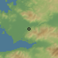 Shaded relief of the 54 km around Asarlık, drawn from the GMTED2010 grid