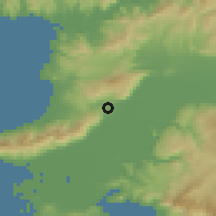 Shaded relief of the 54 km around Söke, drawn from the GMTED2010 grid
