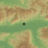 Shaded relief of the 54 km around Atça, drawn from the GMTED2010 grid