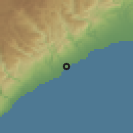 Shaded relief of the 54 km around Tece, drawn from the GMTED2010 grid