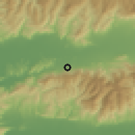 Shaded relief of the 54 km around Tire, drawn from the GMTED2010 grid