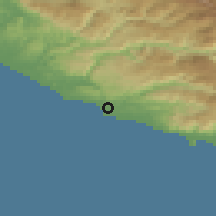 Shaded relief of the 54 km around Avsallar, drawn from the GMTED2010 grid