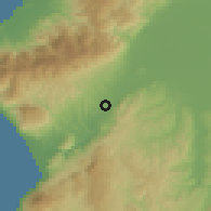 Shaded relief of the 55 km around Turunçlu, drawn from the GMTED2010 grid