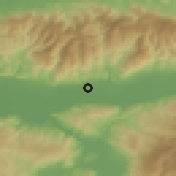 Shaded relief of the 54 km around Umurlu, drawn from the GMTED2010 grid