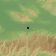 Shaded relief of the 54 km around Urganlı, drawn from the GMTED2010 grid