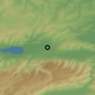 Shaded relief of the 53 km around Uzunçiftlik, drawn from the GMTED2010 grid