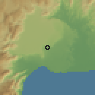 Shaded relief of the 54 km around Varsak, drawn from the GMTED2010 grid