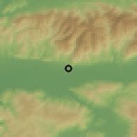 Shaded relief of the 54 km around Aydın, drawn from the GMTED2010 grid