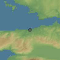 Shaded relief of the 53 km around Yalova, drawn from the GMTED2010 grid