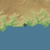Shaded relief of the 55 km around Aydıncık, drawn from the GMTED2010 grid