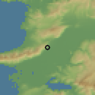 Shaded relief of the 54 km around Yenidoğan, drawn from the GMTED2010 grid
