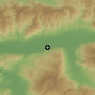 Shaded relief of the 54 km around Yenipazar, drawn from the GMTED2010 grid