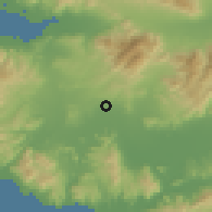 Shaded relief of the 54 km around Ayrancılar, drawn from the GMTED2010 grid