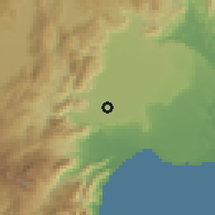 Shaded relief of the 54 km around Yeşilbayır, drawn from the GMTED2010 grid