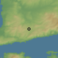 Shaded relief of the 53 km around Ayvacık, drawn from the GMTED2010 grid
