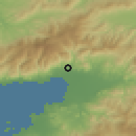 Shaded relief of the 53 km around Zeytinli, drawn from the GMTED2010 grid