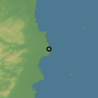 Shaded relief of the 59 km around Dangriga, drawn from the GMTED2010 grid