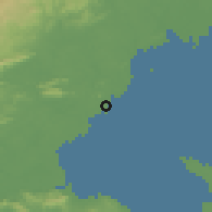 Shaded relief of the 59 km around Punta Gorda, drawn from the GMTED2010 grid