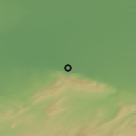 Shaded relief of the 54 km around Gazanjyk, drawn from the GMTED2010 grid