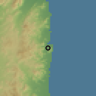 Shaded relief of the 57 km around H̱awr Fakkān, drawn from the GMTED2010 grid